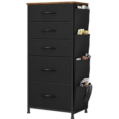 YITAHOME Commode avec Poches latérales et Crochets, Commode à 5 Tiroirs en Tissu Meuble de Rangement avec Dessus en Bois pour Chambre à Coucher, Salon, Chambre d'enfant, Noir - Publicité YITAHOME Commode avec Poches latérales et Crochets, Commode à 5 Tiroirs en Tissu Meuble de Rangement avec Dessus en Bois pour Chambre à Coucher, Salon, Chambre d'enfant, Noir - Publicité