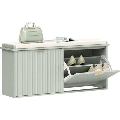 HOMCOM Banc à Chaussures avec siège rembourré et tiroir Rabattable, Armoire à Chaussures pouvant contenir jusqu'à 240kg pour Le Couloir, l'entrée et Le Porche, 104x26x47.5cm, Vert - Publicité HOMCOM Banc à Chaussures avec siège rembourré et tiroir Rabattable, Armoire à Chaussures pouvant contenir jusqu'à 240kg pour Le Couloir, l'entrée et Le Porche, 104x26x47.5cm, Vert - Publicité