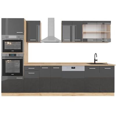 Vicco Cuisine R-Line, Anthracite Brillant/Chêne doré, 300cm avec Armoire Haute, PT Chêne, pour Une Extension personnalisée avec des modules complémentaires compatibles - Publicité Vicco Cuisine R-Line, Anthracite Brillant/Chêne doré, 300cm avec Armoire Haute, PT Chêne, pour Une Extension personnalisée avec des modules complémentaires compatibles - Publicité