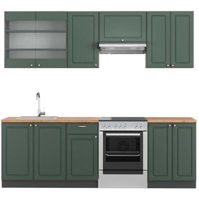 Vicco Cuisine Fame-Line, Vert et Or Campagne/Anthracite, 240cm, PT Chêne, adapté à Une Extension individuelle avec des modules supplémentaires - Publicité Vicco Cuisine Fame-Line, Vert et Or Campagne/Anthracite, 240cm, PT Chêne, adapté à Une Extension individuelle avec des modules supplémentaires - Publicité
