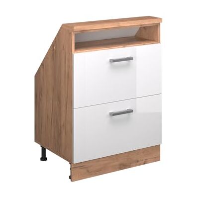 Vicco Meuble de Rangement sous Pente Rion, Blanc Haute Brillance/Chêne de Force doré, L60 x P46 cm avec 2 tiroirs, Gain de Place pour Les pièces mansardées - Publicité Vicco Meuble de Rangement sous Pente Rion, Blanc Haute Brillance/Chêne de Force doré, L60 x P46 cm avec 2 tiroirs, Gain de Place pour Les pièces mansardées - Publicité