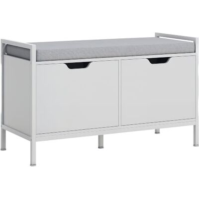 HOMCOM Banc à Chaussures Meuble Chaussures 84l x 35P x 50H cm Blanc 2 Placards, Meuble d'Entrée avec Coussin Rembourrée, pour Couloir, Entrée, Chambre - Publicité HOMCOM Banc à Chaussures Meuble Chaussures 84l x 35P x 50H cm Blanc 2 Placards, Meuble d'Entrée avec Coussin Rembourrée, pour Couloir, Entrée, Chambre - Publicité