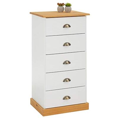 IDIMEX Chiffonnier Paris L 48 cm en pin Massif Blanc et Brun 5 tiroirs Commode Petit Meuble de Rangement Haut pour Chambre ou Salle de Bain 48 x 95 x 39 cm - Publicité IDIMEX Chiffonnier Paris L 48 cm en pin Massif Blanc et Brun 5 tiroirs Commode Petit Meuble de Rangement Haut pour Chambre ou Salle de Bain 48 x 95 x 39 cm - Publicité