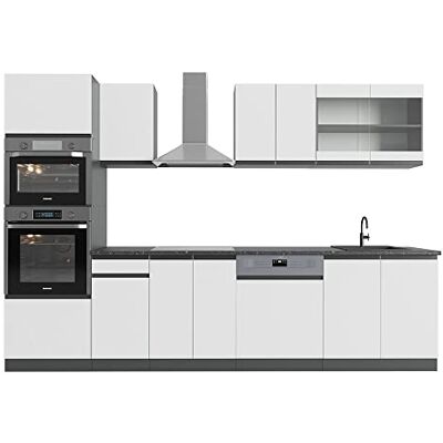 Vicco Cuisine R-Line, Blanc, 300cm J-Shape avec Armoire Haute, PT Anthracite, adapté à la Combinaison et à l’Extension Individuelles - Publicité Vicco Cuisine R-Line, Blanc, 300cm J-Shape avec Armoire Haute, PT Anthracite, adapté à la Combinaison et à l’Extension Individuelles - Publicité