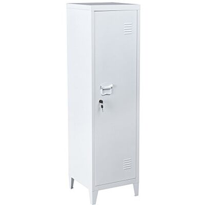 BAKAJI Armoire vestiaire métallique à casiers verrouillables, porte avec fermeture à clé, 3 compartiments intérieurs, dimensions 138 x 38,5 x 38,5 cm, blanc - Publicité BAKAJI Armoire vestiaire métallique à casiers verrouillables, porte avec fermeture à clé, 3 compartiments intérieurs, dimensions 138 x 38,5 x 38,5 cm, blanc - Publicité