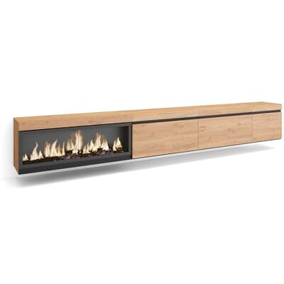 Skraut Home Meuble TV Banc Télé Grand Espace de Rangement 317x45x35 cm Cheminée électrique XXL Suspendu, Mural Style Moderne Chêne - Publicité Skraut Home Meuble TV Banc Télé Grand Espace de Rangement 317x45x35 cm Cheminée électrique XXL Suspendu, Mural Style Moderne Chêne - Publicité