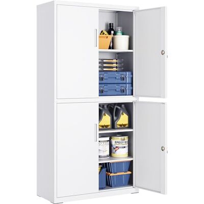 SONGMICS Armoire de Garage à 5 Étagères avec 4 Portes, Armoire de Bureau, 40 x 80 x 180 cm, 2 Serrures, Étagères Réglables, en Métal, Blanc Mat OMC016WG01 - Publicité SONGMICS Armoire de Garage à 5 Étagères avec 4 Portes, Armoire de Bureau, 40 x 80 x 180 cm, 2 Serrures, Étagères Réglables, en Métal, Blanc Mat OMC016WG01 - Publicité