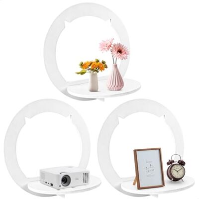 letuxaamz Étagère Murale Blanche, Petite Étagère Murale Étagère Murale Chambre Suspendue Décorative, Lot de 3 Étagères Rondes 29x29cm en Bois Composite pour Salon Mur - Publicité letuxaamz Étagère Murale Blanche, Petite Étagère Murale Étagère Murale Chambre Suspendue Décorative, Lot de 3 Étagères Rondes 29x29cm en Bois Composite pour Salon Mur - Publicité