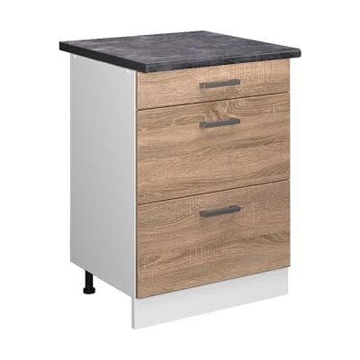 Vicco Meuble Cuisine R-Line, Sonoma, 60cm avec tiroirs, PT Anthracite, pour Une Combinaison Libre au Sein de systèmes de Cuisine modulaires - Publicité Vicco Meuble Cuisine R-Line, Sonoma, 60cm avec tiroirs, PT Anthracite, pour Une Combinaison Libre au Sein de systèmes de Cuisine modulaires - Publicité