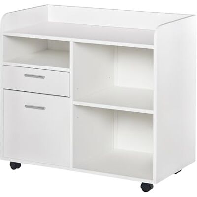 Vinsetto Support d'imprimante Caisson d'organisation de Bureau Roulant Dim. 80l x 40P x 72H cm en Bois Blanc - Publicité Vinsetto Support d'imprimante Caisson d'organisation de Bureau Roulant Dim. 80l x 40P x 72H cm en Bois Blanc - Publicité