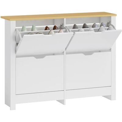HOMCOM Meuble à Chaussures 16 Paires, Armoire à Chaussures étroite avec 4 tiroirs rabattables et étagères réglables, Style Moderne, pour Couloir, entrée, 105 x 26 x 80 cm, Blanc et Bois Naturel - Publicité HOMCOM Meuble à Chaussures 16 Paires, Armoire à Chaussures étroite avec 4 tiroirs rabattables et étagères réglables, Style Moderne, pour Couloir, entrée, 105 x 26 x 80 cm, Blanc et Bois Naturel - Publicité