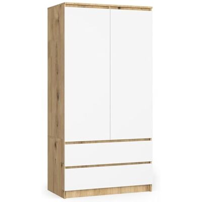AKORD Armoire 2 Portes Armoir Chambre 2 Tiroirs avec Etagères et Une Tringle 90x180x51 cm Armoire sans Penderie Chambre Dressing Rangement Placard Chêne Artisan & Façade Blanc - Publicité AKORD Armoire 2 Portes Armoir Chambre 2 Tiroirs avec Etagères et Une Tringle 90x180x51 cm Armoire sans Penderie Chambre Dressing Rangement Placard Chêne Artisan & Façade Blanc - Publicité