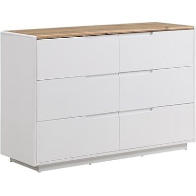 Unique Commode Amani 6 tiroirs MDF Blanc laqué et Chêne - Publicité Unique Commode Amani 6 tiroirs MDF Blanc laqué et Chêne - Publicité