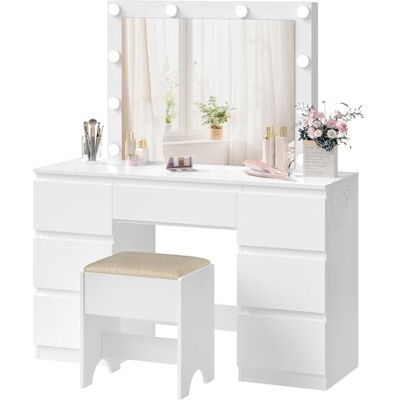 WOLTU Coiffeuse avec Miroir LED, Tabouret, Multiprise, Luminosité Réglable, Table de Maquillage avec 7 Tiroirs, 110x39,5x140,5 cm, Commode Chambre Blanc - Publicité WOLTU Coiffeuse avec Miroir LED, Tabouret, Multiprise, Luminosité Réglable, Table de Maquillage avec 7 Tiroirs, 110x39,5x140,5 cm, Commode Chambre Blanc - Publicité