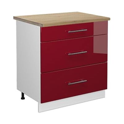Vicco Meuble Cuisine Fame-Line, Rouge Bordeaux Haute Brillance, 80cm avec 3 tiroirs, PT Chêne, à Combiner avec d'autres modules de la série Fame-Line - Publicité Vicco Meuble Cuisine Fame-Line, Rouge Bordeaux Haute Brillance, 80cm avec 3 tiroirs, PT Chêne, à Combiner avec d'autres modules de la série Fame-Line - Publicité