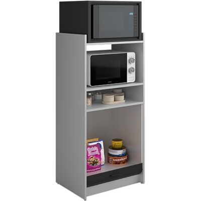 SIMMOB Meuble de Rangement de Cuisine pour Micro-Ondes et Four, alu/Noir, L.60 cm x HT. 127 cm x P. 45 cm - Publicité SIMMOB Meuble de Rangement de Cuisine pour Micro-Ondes et Four, alu/Noir, L.60 cm x HT. 127 cm x P. 45 cm - Publicité