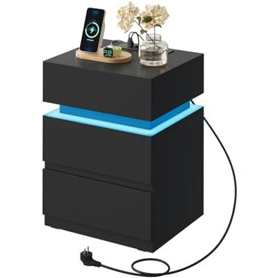 WOLTU Table de Chevet avec Station de Charge, Chevet Connectée, LED, 2 Prises, 2 Ports USB, 2 Tiroirs, 1 Casier, Noir, NTS23sz - Publicité WOLTU Table de Chevet avec Station de Charge, Chevet Connectée, LED, 2 Prises, 2 Ports USB, 2 Tiroirs, 1 Casier, Noir, NTS23sz - Publicité
