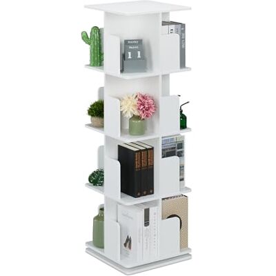 Relaxdays Petite bibliothèque, rotative à 360°, pour Vos Livres et CD, H x L x P : 125 x 39 x 39 cm, Blanche - Publicité Relaxdays Petite bibliothèque, rotative à 360°, pour Vos Livres et CD, H x L x P : 125 x 39 x 39 cm, Blanche - Publicité
