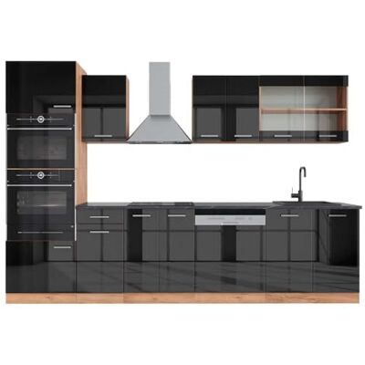 Vicco Cuisine R-Line, Anthracite Brillant/Chêne doré, 300cm avec Armoire Haute, PT Anthracite, pour Une Extension personnalisée avec des modules complémentaires compatibles - Publicité Vicco Cuisine R-Line, Anthracite Brillant/Chêne doré, 300cm avec Armoire Haute, PT Anthracite, pour Une Extension personnalisée avec des modules complémentaires compatibles - Publicité