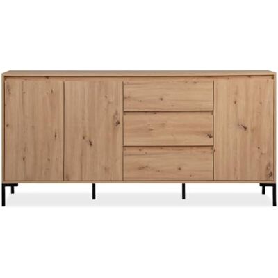 CONCEPT USINE Buffet NAVI Bois Chêne Artisanal 170 cm 3 Placards 3 Tiroirs Style industriel, pieds métal noir, meuble de rangement - Publicité CONCEPT USINE Buffet NAVI Bois Chêne Artisanal 170 cm 3 Placards 3 Tiroirs Style industriel, pieds métal noir, meuble de rangement - Publicité