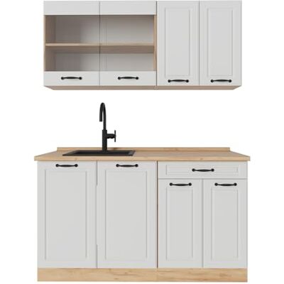 Vicco Cuisine R-Line, Blanc campagnard/Chêne doré, 140cm, PT Chêne, adapté à Une Installation autoportante ou près du Mur - Publicité Vicco Cuisine R-Line, Blanc campagnard/Chêne doré, 140cm, PT Chêne, adapté à Une Installation autoportante ou près du Mur - Publicité
