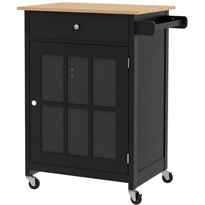 HOMCOM Chariot de cuisine avec tiroir, étagère réglable, 4 roues et porte-serviettes latéral, chariot en bois pour micro-ondes, pour le salon et la cuisine, 67x48x86.5 cm, noir et chêne - Publicité HOMCOM Chariot de cuisine avec tiroir, étagère réglable, 4 roues et porte-serviettes latéral, chariot en bois pour micro-ondes, pour le salon et la cuisine, 67x48x86.5 cm, noir et chêne - Publicité