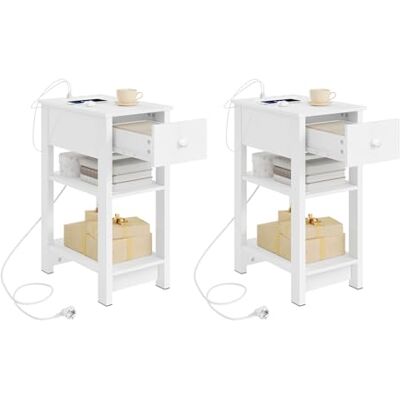WOLTU Lot de 2 Tables de Nuit avec Prises Intégrées et Ports USB, Table de Chevet avec Tiroir et Étagères de Rangement, pour Chambre, Salon, Blanche, 30x45x65cm, NTS20ws-2 - Publicité WOLTU Lot de 2 Tables de Nuit avec Prises Intégrées et Ports USB, Table de Chevet avec Tiroir et Étagères de Rangement, pour Chambre, Salon, Blanche, 30x45x65cm, NTS20ws-2 - Publicité