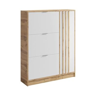 Unique Meuble à Chaussures avec 1 Porte et 3 Compartiments abattants Naturel et Blanc JANAKIA - Publicité Unique Meuble à Chaussures avec 1 Porte et 3 Compartiments abattants Naturel et Blanc JANAKIA - Publicité