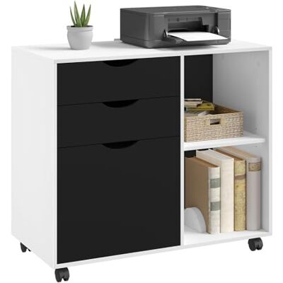 WOLTU Caisson de Bureau avec 3 Tiroirs et 2 Compartiments Ouverts, Armoire à Dossiers sur roulettes, Meuble de Rangement, pour Bureau, Chambre, en Bois d'Ingénierie, 80x39,5x69,5 cm, Blanc+Noir - Publicité WOLTU Caisson de Bureau avec 3 Tiroirs et 2 Compartiments Ouverts, Armoire à Dossiers sur roulettes, Meuble de Rangement, pour Bureau, Chambre, en Bois d'Ingénierie, 80x39,5x69,5 cm, Blanc+Noir - Publicité