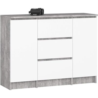 AKORD Kommode K-100 avec 2 Portes et 3 Tiroirs pour Le Salon Chambre à Coucher Moderne Plateau Laminé 16mm 35 x 76 x 101 cm Blanc & Béton - Publicité AKORD Kommode K-100 avec 2 Portes et 3 Tiroirs pour Le Salon Chambre à Coucher Moderne Plateau Laminé 16mm 35 x 76 x 101 cm Blanc & Béton - Publicité