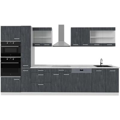 Vicco Ligne de Cuisine R-Line, Noir béton/Blanc, 350cm PT Marbre, adapté à Une Disposition et Une Extension personnalisées - Publicité Vicco Ligne de Cuisine R-Line, Noir béton/Blanc, 350cm PT Marbre, adapté à Une Disposition et Une Extension personnalisées - Publicité