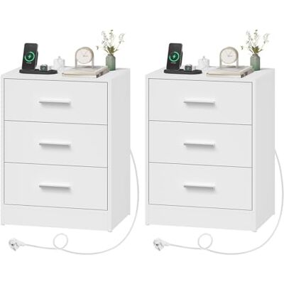 WOLTU Table de Chevet avec Prise Intégrée, Lot de 2, Table d'Appoint avec Station de Charge, 3 Tiroirs, 2 Prises AC, 1 Port USB, 1 Port Type-C, Blanc, 39x28,5x54,5cm - Publicité WOLTU Table de Chevet avec Prise Intégrée, Lot de 2, Table d'Appoint avec Station de Charge, 3 Tiroirs, 2 Prises AC, 1 Port USB, 1 Port Type-C, Blanc, 39x28,5x54,5cm - Publicité