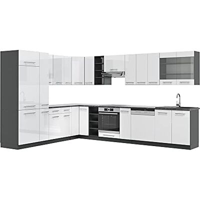 Vicco Cuisine en Angle Fame-Line, Blanc Brillant/Anthracite, 347x60cm, PT Anthracite, pour Une Planification de Cuisine Flexible et Une Extension modulaire - Publicité Vicco Cuisine en Angle Fame-Line, Blanc Brillant/Anthracite, 347x60cm, PT Anthracite, pour Une Planification de Cuisine Flexible et Une Extension modulaire - Publicité