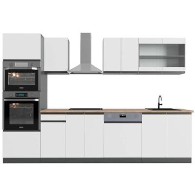Vicco Cuisine R-Line, Blanc, 300cm J-Shape avec Armoire Haute, PT Chêne, adapté à la Combinaison et à l’Extension Individuelles - Publicité Vicco Cuisine R-Line, Blanc, 300cm J-Shape avec Armoire Haute, PT Chêne, adapté à la Combinaison et à l’Extension Individuelles - Publicité