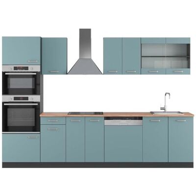 Vicco Cuisine R-Line, Bleu-Gris, 300cm avec Armoire Haute, PT Chêne, adapté à la Combinaison et à l’Extension Individuelles - Publicité Vicco Cuisine R-Line, Bleu-Gris, 300cm avec Armoire Haute, PT Chêne, adapté à la Combinaison et à l’Extension Individuelles - Publicité