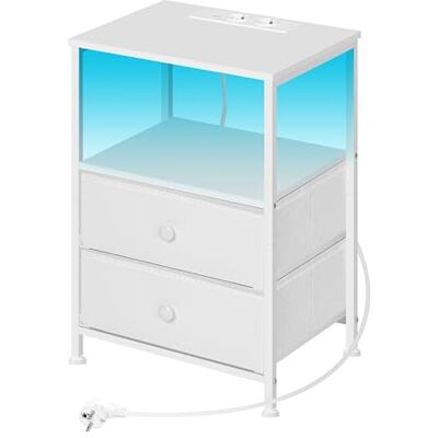 WOLTU Table de Chevet avec Prises, Table d'Appoint avec Éclairage LED, 2 Tiroirs en Tissu et Compartiment Ouvert, Blanche, pour Salon, Chambre, Bureau, Métal + MDF, NTS27ws - Publicité WOLTU Table de Chevet avec Prises, Table d'Appoint avec Éclairage LED, 2 Tiroirs en Tissu et Compartiment Ouvert, Blanche, pour Salon, Chambre, Bureau, Métal + MDF, NTS27ws - Publicité