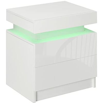 HOMCOM Table de Chevet, Table de Nuit, avec lumière LED RVB, 2 tiroirs, façade du tiroir Haute Brillance, pour Salon, Chambre à Coucher, Blanc - Publicité HOMCOM Table de Chevet, Table de Nuit, avec lumière LED RVB, 2 tiroirs, façade du tiroir Haute Brillance, pour Salon, Chambre à Coucher, Blanc - Publicité