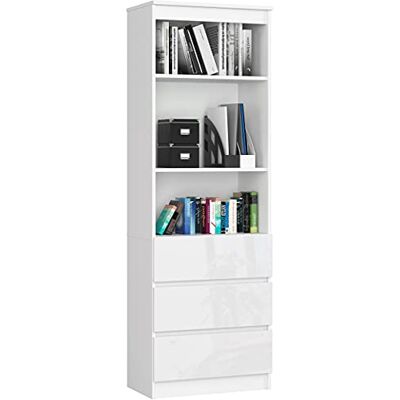 AKORD Bibliothèque de Bureau CLP 60 cm 3 Tiroirs 3 Etagères Etagere Rangement Salon Meuble pour Salon, Chambre Panneau Stratifié 16mm Couleur Blanc/Blanc Brillant - Publicité AKORD Bibliothèque de Bureau CLP 60 cm 3 Tiroirs 3 Etagères Etagere Rangement Salon Meuble pour Salon, Chambre Panneau Stratifié 16mm Couleur Blanc/Blanc Brillant - Publicité