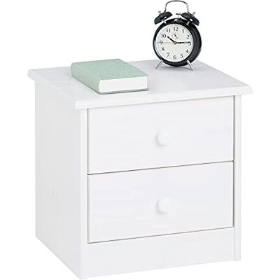 IDIMEX Table de Chevet Rondo avec 2 tiroirs, Table de Nuit en pin Massif, Chevet en Bois lasuré Blanc - Publicité IDIMEX Table de Chevet Rondo avec 2 tiroirs, Table de Nuit en pin Massif, Chevet en Bois lasuré Blanc - Publicité