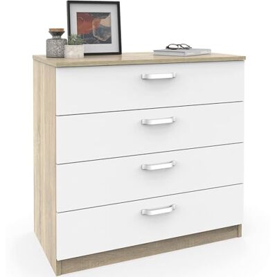 briebe Commode chambre, commode 4 tiroirs, chiffonnier 78 x 74 x 40 cm (hauteur x largeur x profondeur), chambre double, jeune, enfant, Prakt, chêne cambrian/blanc - Publicité briebe Commode chambre, commode 4 tiroirs, chiffonnier 78 x 74 x 40 cm (hauteur x largeur x profondeur), chambre double, jeune, enfant, Prakt, chêne cambrian/blanc - Publicité