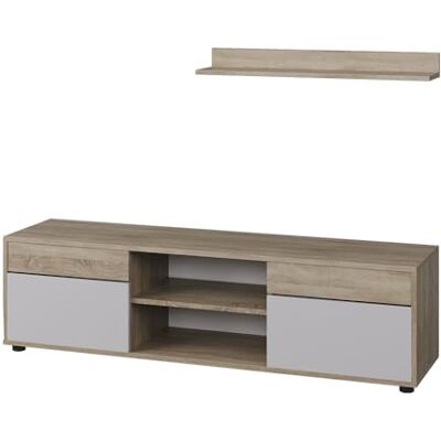 Vicco Meuble-paroi Berno, Sonoma/Blanc, 2 Parties, pour Le Rangement des Accessoires multimédias et la présentation de décorations - Publicité Vicco Meuble-paroi Berno, Sonoma/Blanc, 2 Parties, pour Le Rangement des Accessoires multimédias et la présentation de décorations - Publicité