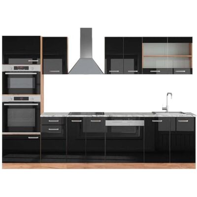 Vicco Cuisine R-Line, Noir Brillant/Chêne doré, 300cm avec Armoire Haute, PT Marbre, pour Une Extension personnalisée avec des modules complémentaires compatibles - Publicité Vicco Cuisine R-Line, Noir Brillant/Chêne doré, 300cm avec Armoire Haute, PT Marbre, pour Une Extension personnalisée avec des modules complémentaires compatibles - Publicité