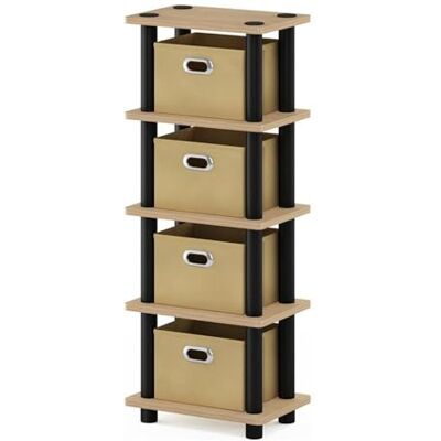 Furinno Turn-N-Tube Rack Système à 4 Bacs, Chêne, Bois dense, Oak/Black/Light Brown, One Size - Publicité Furinno Turn-N-Tube Rack Système à 4 Bacs, Chêne, Bois dense, Oak/Black/Light Brown, One Size - Publicité