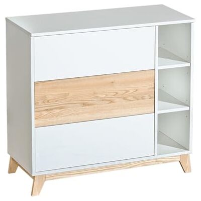 ATB Commode Chambre Modern Commode 3 Tiroir Meuble Rangement Chambre et 3 Étagères Commode Meuble Blanc et Bois Commode Bebe Chambre Enfants 41x102x94cm Blanc - Publicité ATB Commode Chambre Modern Commode 3 Tiroir Meuble Rangement Chambre et 3 Étagères Commode Meuble Blanc et Bois Commode Bebe Chambre Enfants 41x102x94cm Blanc - Publicité