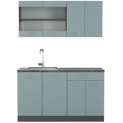 Vicco Cuisine R-Line, Bleu-Gris, 140cm, PT Anthracite, adapté à Une Extension Flexible avec d'autres modules - Publicité Vicco Cuisine R-Line, Bleu-Gris, 140cm, PT Anthracite, adapté à Une Extension Flexible avec d'autres modules - Publicité