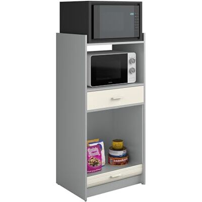 SIMMOB Meuble de Rangement de Cuisine pour Micro-Ondes et Four avec tiroir, alu/Blanc, L.60 cm x HT. 127 cm x P. 45 cm - Publicité SIMMOB Meuble de Rangement de Cuisine pour Micro-Ondes et Four avec tiroir, alu/Blanc, L.60 cm x HT. 127 cm x P. 45 cm - Publicité