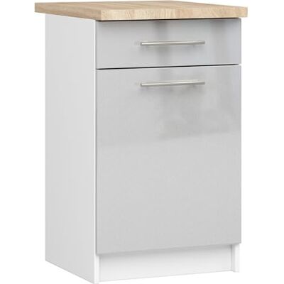 AKORD Armoire de Cuisine avec Plan de Travail Oliwia S50 Meuble Bas avec Porte, Tiroir et 2 Étagères Armoire de Cuisine Basse de 50 cm de Large 46x50x85 cm Blanc Brillant métallique - Publicité AKORD Armoire de Cuisine avec Plan de Travail Oliwia S50 Meuble Bas avec Porte, Tiroir et 2 Étagères Armoire de Cuisine Basse de 50 cm de Large 46x50x85 cm Blanc Brillant métallique - Publicité