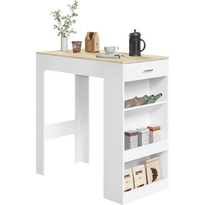 WOLTU Table de Bar, Table Haute Cuisine, 1 Tiroir et 3 Compartiments Ouverts pour Rangement Latéral, en Bois d'Ingénierie (avec Planches en Bois, Chêne Clair + Blanc, 100 x 50 x 100 cm) - Publicité WOLTU Table de Bar, Table Haute Cuisine, 1 Tiroir et 3 Compartiments Ouverts pour Rangement Latéral, en Bois d'Ingénierie (avec Planches en Bois, Chêne Clair + Blanc, 100 x 50 x 100 cm) - Publicité