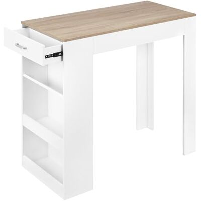 WOLTU Table de Bar, Table Haute Cuisine, 1 Tiroir et 3 Compartiments Ouverts pour Rangement Latéral, en Bois d'Ingénierie (sans Planches en Bois, Chêne Clair + Blanc, 100 x 50 x 100 cm) - Publicité WOLTU Table de Bar, Table Haute Cuisine, 1 Tiroir et 3 Compartiments Ouverts pour Rangement Latéral, en Bois d'Ingénierie (sans Planches en Bois, Chêne Clair + Blanc, 100 x 50 x 100 cm) - Publicité