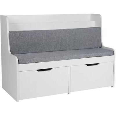 Relaxdays Banc pour Enfants avec Rangement, H x L x P : 70 x 100 x 45 cm, 2 tiroirs, étagère, Coussin, Blanc/Gris - Publicité Relaxdays Banc pour Enfants avec Rangement, H x L x P : 70 x 100 x 45 cm, 2 tiroirs, étagère, Coussin, Blanc/Gris - Publicité